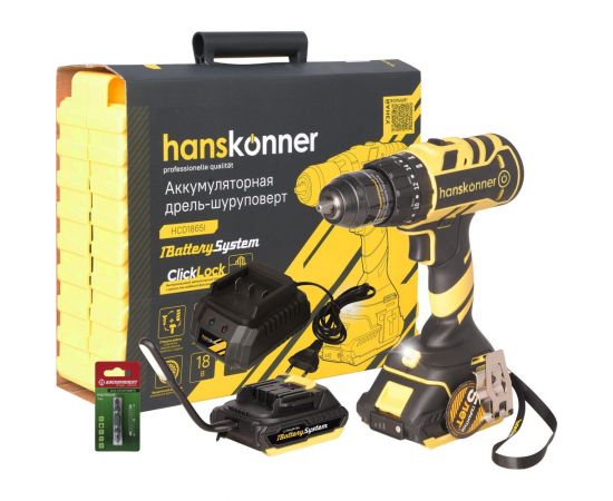 Аккумуляторный шуруповерт Hanskonner HCD1865I 