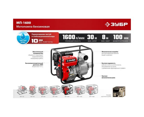 Бензиновая мотопомпа ЗУБР 1600 л/мин МП-1600 – изображение 12