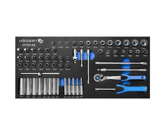 Инструментальная тележка HOEGERT TECHNIK 7 ящиков, боковое отделение, 544 инструмента HT7G050 – изображение 14