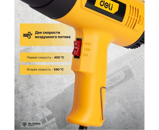 Термопистолет/технический фен DELI DL5200 (1600Вт, рабочая температура 400/590 град.) 103018 – изображение 4