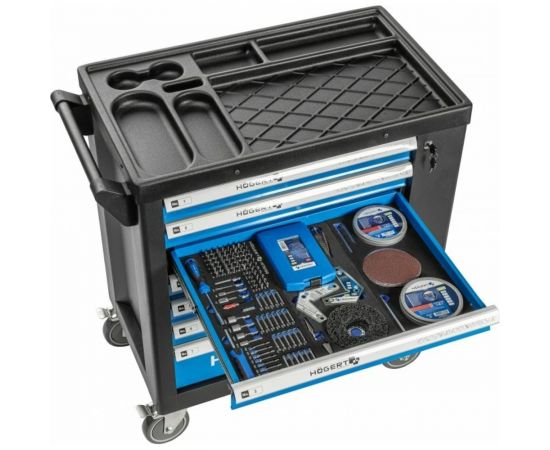 Инструментальная тележка HOEGERT TECHNIK 7 ящиков, боковое отделение, 544 инструмента HT7G050 – изображение 5