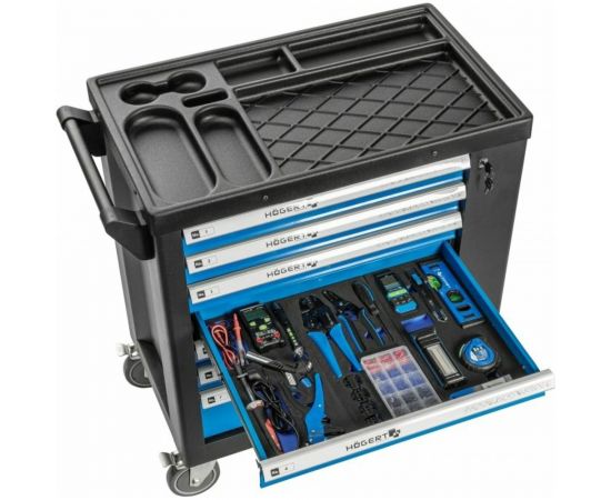 Инструментальная тележка HOEGERT TECHNIK 7 ящиков, боковое отделение, 544 инструмента HT7G050 – изображение 7