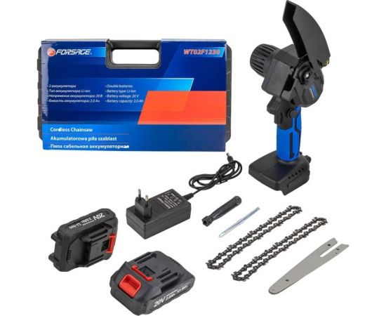 Аккумуляторная цепная пила Forsage 2 аккумулятора li-ion 20 В, 2.0 Ач f-wt02f1230 56462 