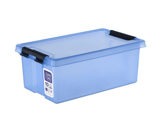 Ящик п/п Rox Box 400x225x150, 10 л, с крышкой, на клипсах, прозрачно-голубой 28554 
