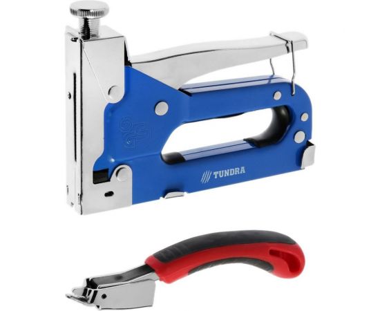 Мебельный степлер в кейсе ТУНДРА типы скоб 140/28/300, 4 - 14 мм + скобоудалитель, скобы 1550270 