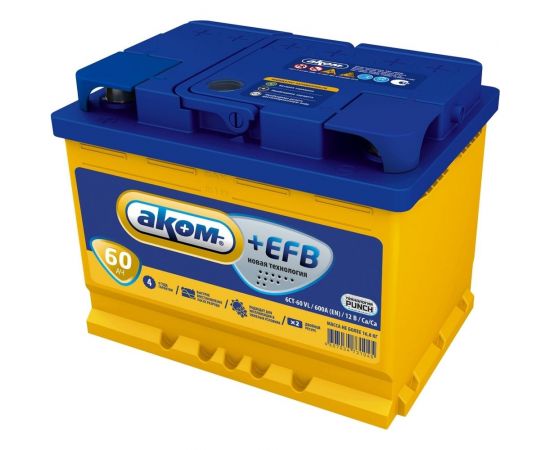 Аккумуляторная батарея АКОМ + EFB 60 Ah, 600 A, прямая полярность 4607034731045 