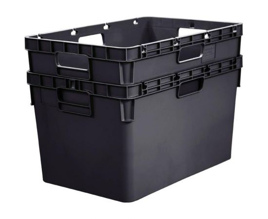Ящик ООО Комус п/э, 600x400x340 мм, сплошной, стенки с отверст. для пакетов, цв. черный 1712040 – изображение 2