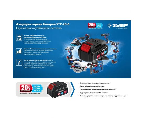 Аккумуляторная батарея ЗУБР Профессионал 20 В, li-ion, 6 Ач ST7-20-6 – изображение 5