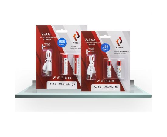 Комплект аккумуляторов Рубин li-ion usb type c аа 1,5 в 2400mwh 2шт/уп + ааа 1,5в 600mwh 2шт/уп РЭ-2400-2-600-2 