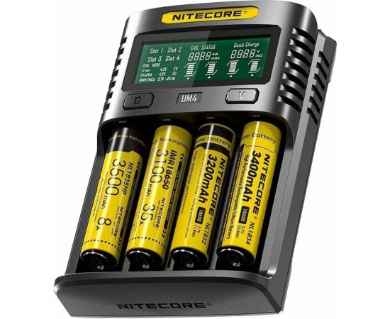 Зарядное устройство Nitecore UM4 18650/21700 на 4АКБ Intellicharge V2 Совместим с Li-ion/IMR и Ni-MH/Ni-Cd аккумуляторами с автоматическим определением 18265 
