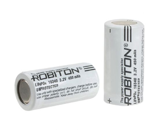 Аккумулятор Robiton LiFe16340-450 450мАч без защиты PK1 17450 