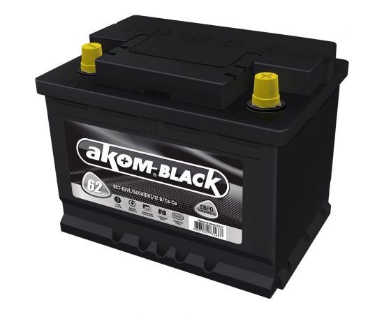 Аккумуляторная батарея АКОМ BLACK 62 Ah, 600 A, обратная полярность 4607034731687 