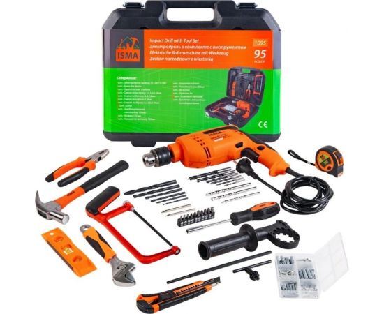 Набор инструментов с электрической дрелью ISMA 95 предметов 220 В,750 Вт, 0-2900 об/мин, в кейсе ISMA-1095(51106) 
