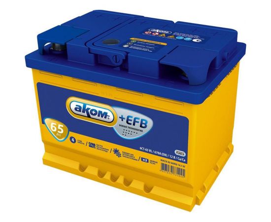 Аккумуляторная батарея АКОМ + EFB 65Е Ah, 670 A, обратная полярность 4607034731090 