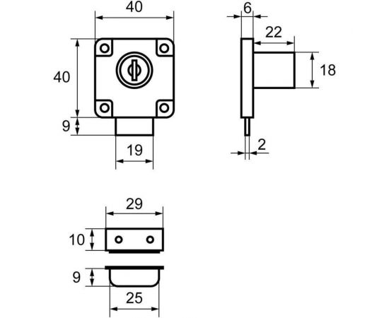 Мебельный замок ООО Комус стандарт 138-22м с ответной планкой, для дверей ящиков, 22 мм, хром (13898) 1739092 – изображение 2