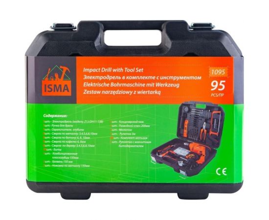 Набор инструментов с электрической дрелью ISMA 95 предметов 220 В,750 Вт, 0-2900 об/мин, в кейсе ISMA-1095(51106) – изображение 2