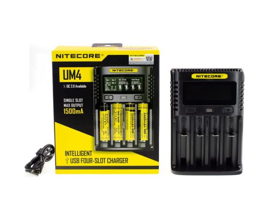 Зарядное устройство Nitecore UM4 18650/21700 на 4АКБ Intellicharge V2 Совместим с Li-ion/IMR и Ni-MH/Ni-Cd аккумуляторами с автоматическим определением 18265 – изображение 4