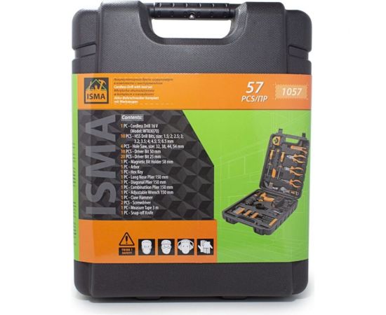 Набор инструментов с аккумуляторным шуруповертом ISMA 57 предметов, 16 В, 1.3 Ач 1057(50646) – изображение 4