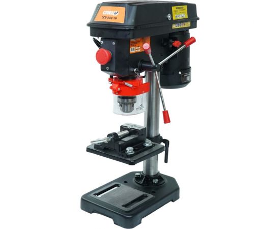 Вертикальный сверлильный станок Спец ССВ-500-16 220 В, 500 Вт, 600-2600 об/мин, 3-16 мм патрон, 5 скоростей, стол 160х160 мм, тиски в комплекте СПЕЦ-3262/370101 