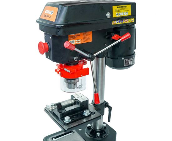 Вертикальный сверлильный станок Спец ССВ-500-16 220 В, 500 Вт, 600-2600 об/мин, 3-16 мм патрон, 5 скоростей, стол 160х160 мм, тиски в комплекте СПЕЦ-3262/370101 – изображение 2