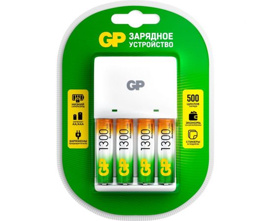Комплект зарядного устройства kb01 и четырех аккумуляторов аа емкостью 1300 мач GP 650 – изображение 2