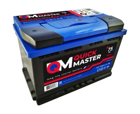 Аккумуляторная батарея Quick Master SP 6СТ-75 (L)-(1) 560А, 277x175x190 4657771813238 