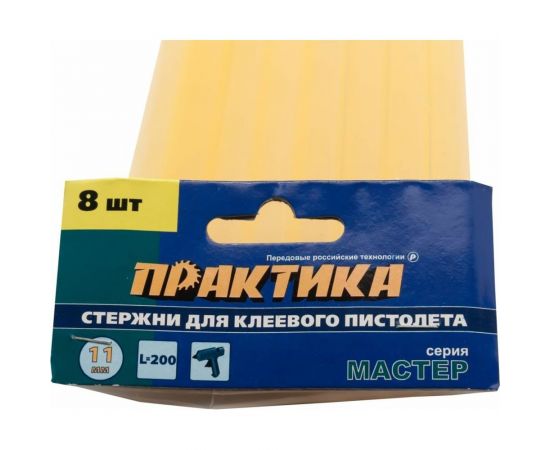 Клей желтый, прозрачный (8 шт; 11х200 мм) для клеевого пистолета ПРАКТИКА 641-640 – изображение 3