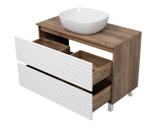 Напольная тумба Brevita Dakota-100 2 ящика, ДСП, дуб гал/белый DAK-07100-19/01-2Я – изображение 3