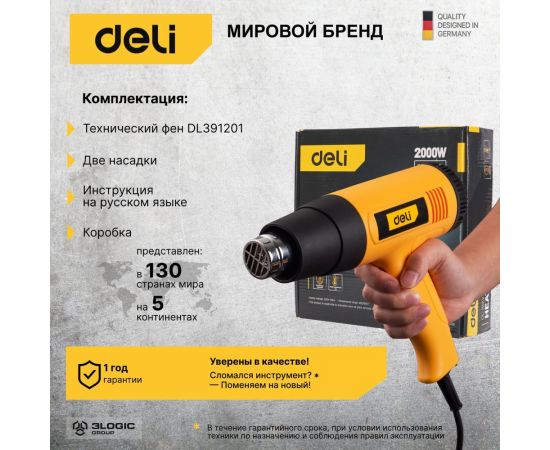 Термопистолет/технический фен DELI DL391201 2000Вт 103016 – изображение 8