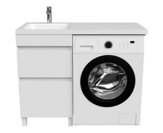 Напольная тумба с умывальником для стиральной машины IDDIS с ящиками 110 см левая белая optima home OPH11LBi95K 