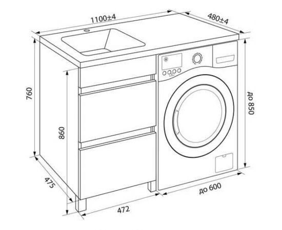 Напольная тумба с умывальником для стиральной машины IDDIS с ящиками 110 см левая белая optima home OPH11LBi95K – изображение 13