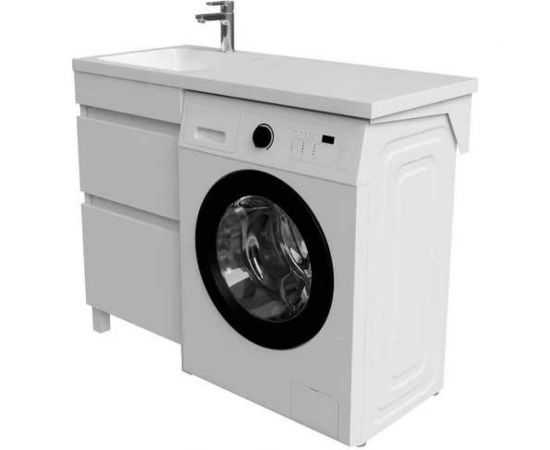 Напольная тумба с умывальником для стиральной машины IDDIS с ящиками 110 см левая белая optima home OPH11LBi95K – изображение 2