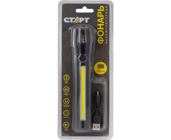 Аккумуляторный фонарь СТАРТ с зарядкой от сети lhe 519 led черный в комплекте с usb-кабелем черного цвета 18090 – изображение 2