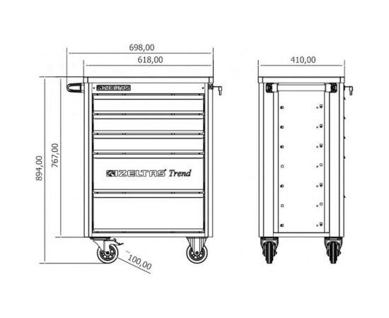 Инструментальная тележка IZELTAS TREND 5 выдвижных ящиков, полный 8244005096 – изображение 2
