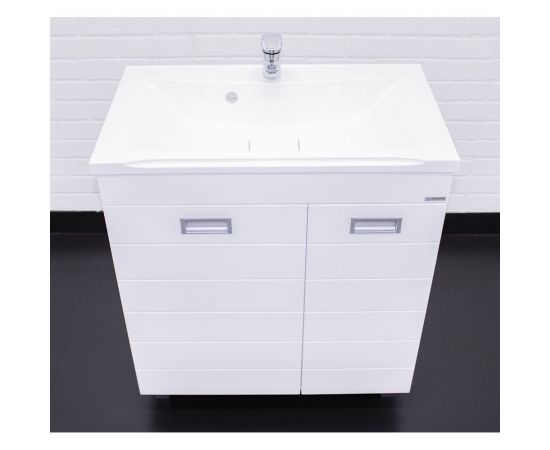 Тумба Домино Cube под умывальник Elen 75 без ящика, с корзиной для белья DC5003T – изображение 7