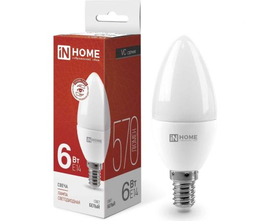 Светодиодная лампа IN HOME LED-СВЕЧА-VC 6Вт 230В Е14 4000К 480Лм 4690612020396 