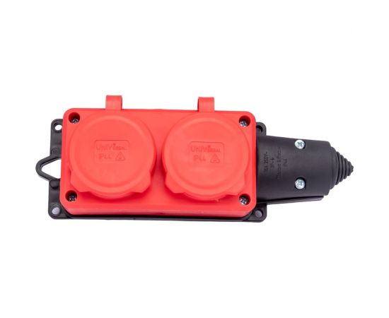 2-х местная однофазная колодка UNIVersal с заглушками компакт c заземлением каучук 16А 250В ip44 цвет красный еврослот 3072 