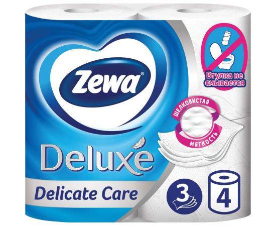 Бумага туалетная бытовая ZEWA Delux спайка 4 шт, 3-х слойная, белая 3228 126248 