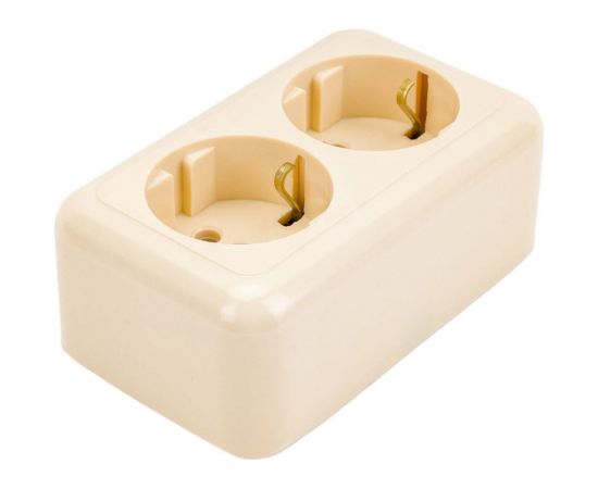 Розетка ООО Ливны-Электро РА 10-015 2-х местная с заземл.контактом, слоновая кость РА 1938 – изображение 2