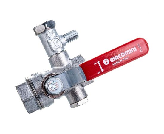 Шаровой кран Giacomini R250DS 1/2"", внутренняя/внутренняя, ручка-рычаг красный, хромированный, со сливом R250SX003 – изображение 2