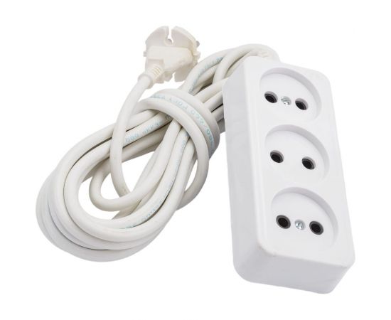 Удлинитель ООО Ливны-Электро У6-716 трехместный пластик АБС провод ПВС 2*1 L=5м У 782 – изображение 2