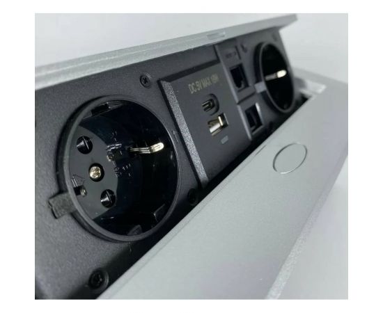 Выдвижной встраиваемый блок розеток Inrior выдвижная розетка, на 2 EURO розетки, 2 RJ45 и 2 USB-A+C, серый, TORO-55-80 – изображение 2
