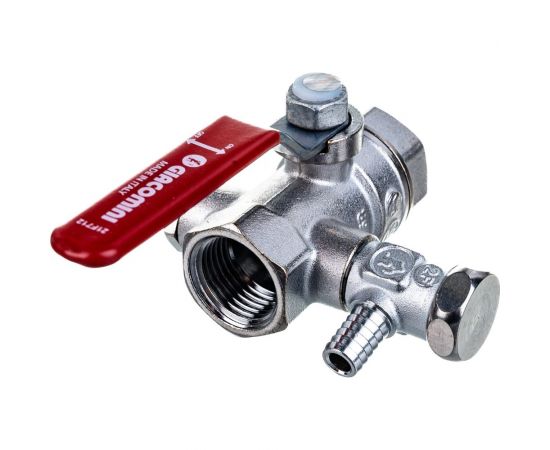Шаровой кран Giacomini R250DS 1/2"", внутренняя/внутренняя, ручка-рычаг красный, хромированный, со сливом R250SX003 – изображение 3