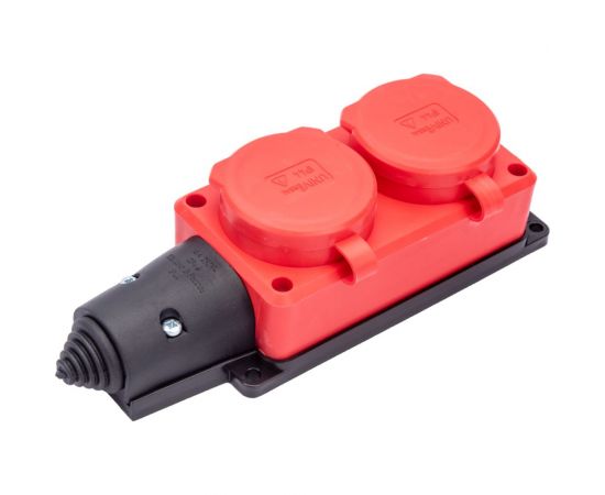 2-х местная однофазная колодка UNIVersal с заглушками компакт c заземлением каучук 16А 250В ip44 цвет красный еврослот 3072 – изображение 3