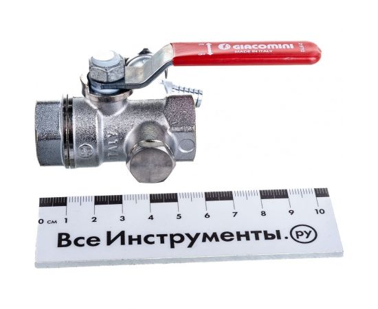 Шаровой кран Giacomini R250DS 1/2"", внутренняя/внутренняя, ручка-рычаг красный, хромированный, со сливом R250SX003 – изображение 4