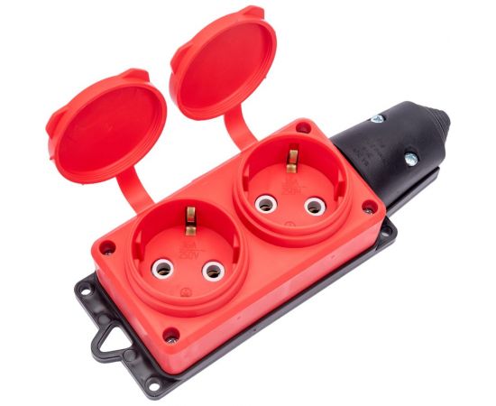 2-х местная однофазная колодка UNIVersal с заглушками компакт c заземлением каучук 16А 250В ip44 цвет красный еврослот 3072 – изображение 4