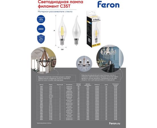 Светодиодная лампа FERON LB-718 Свеча на ветру E14 15W 4000K 38263 – изображение 6