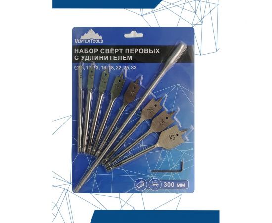 Набор сверл перовых с удлинителем 300 мм vertextools 0282-07 – изображение 2