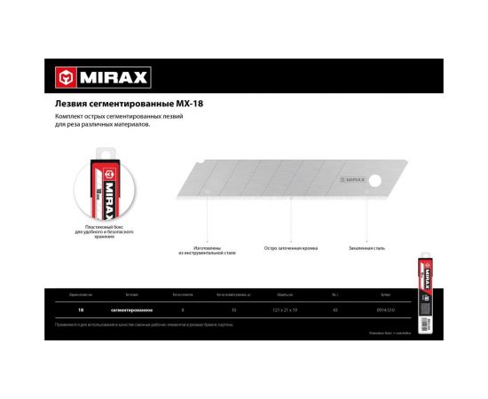 Сегментированные лезвия MIRAX MX-18 18 мм, 10 шт 0914-S10 – изображение 5