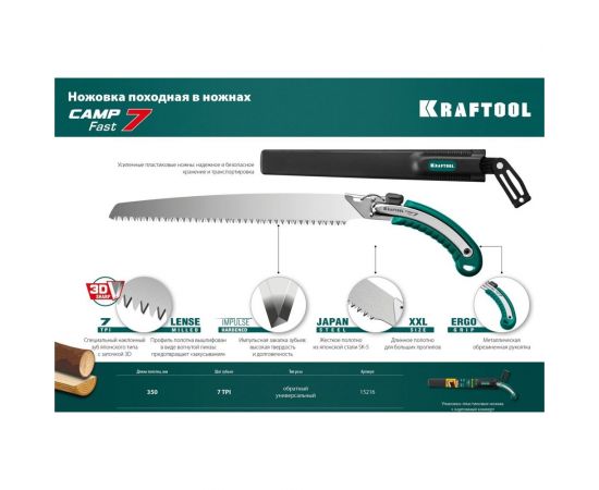 Ножовка для быстрого реза сырой древесины KRAFTOOL CAMP Fast 7 350 мм 15216 – изображение 8